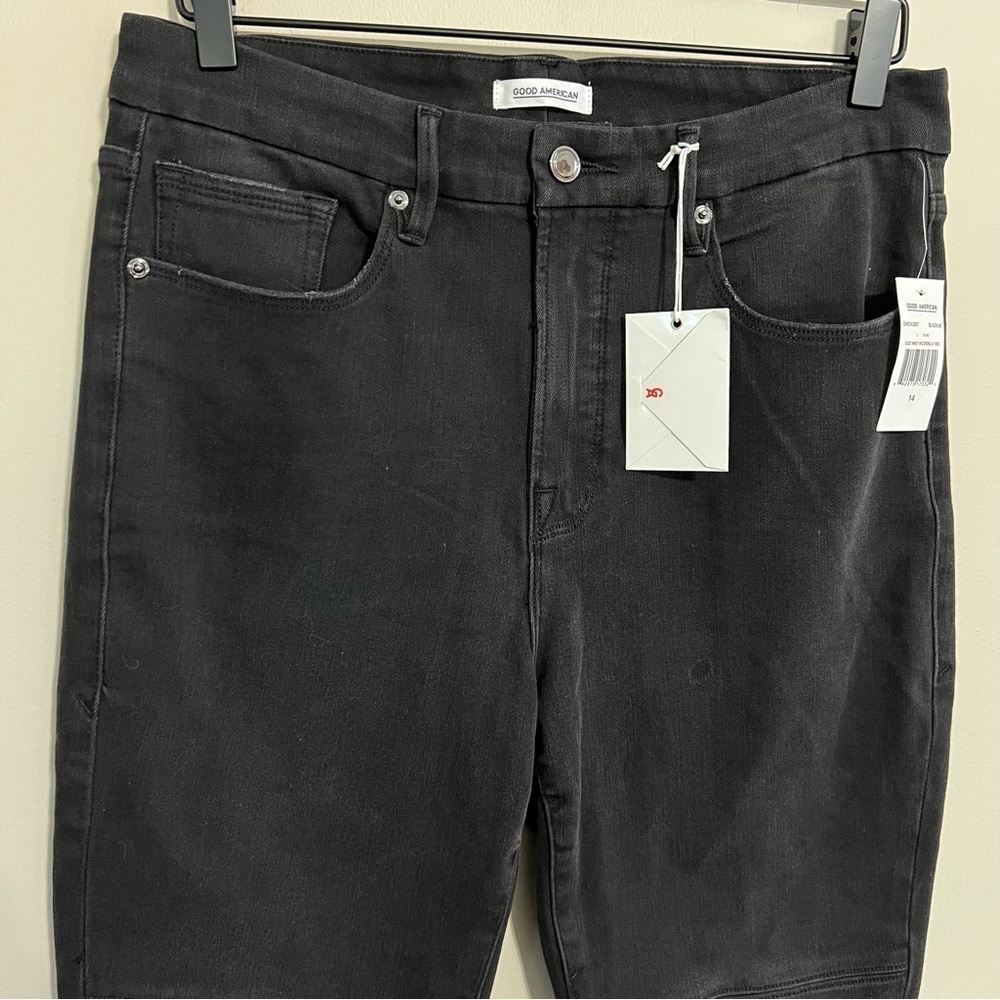 NWT Good American Black Good Waist Skinny Moto Jeans size 14 - Picture 3 of 11